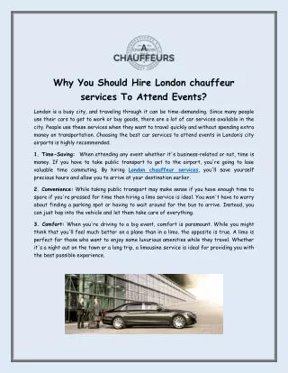Why You Should Hire London chauffeur services To Attend Events