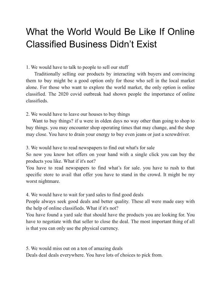 what the world would be like if online classified