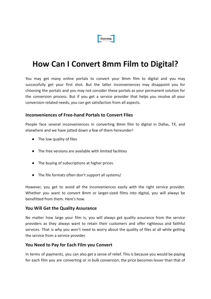 how can i convert 8mm film to digital