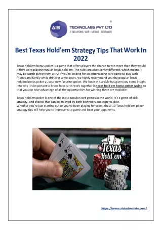 Best Texas Hold'em Strategy Tips That Work In 2022