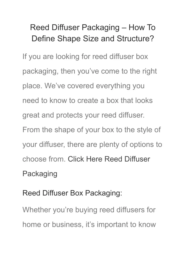 reed diffuser packaging how to define shape size