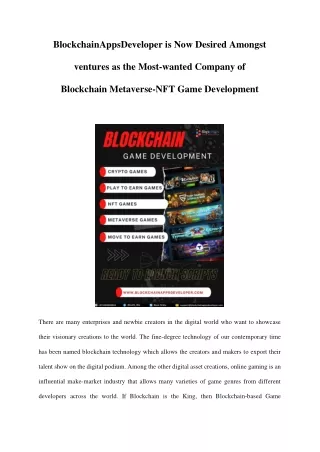 Blockchain-Powered Metaverse-NFT Play To Earn & Web3 Game Development
