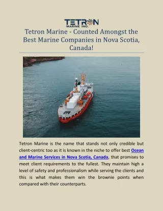 Tetron Marine - Counted Amongst the Best Marine Companies in Nova Scotia, Canada!