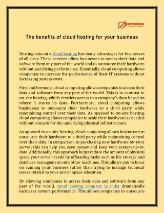 The benefits of cloud hosting for your business