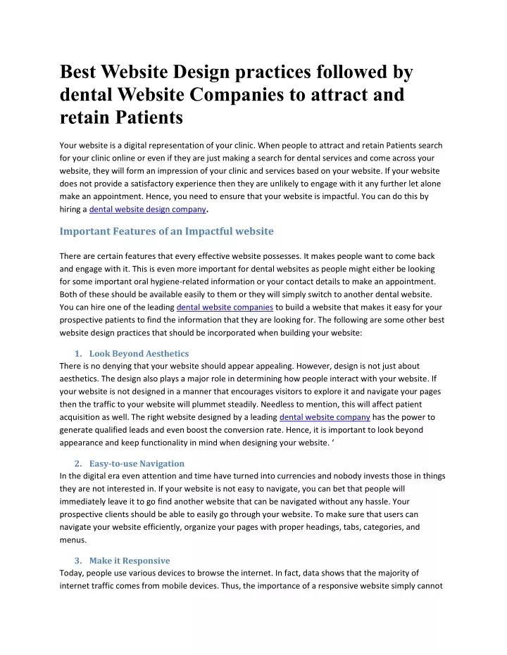 best website design practices followed by dental