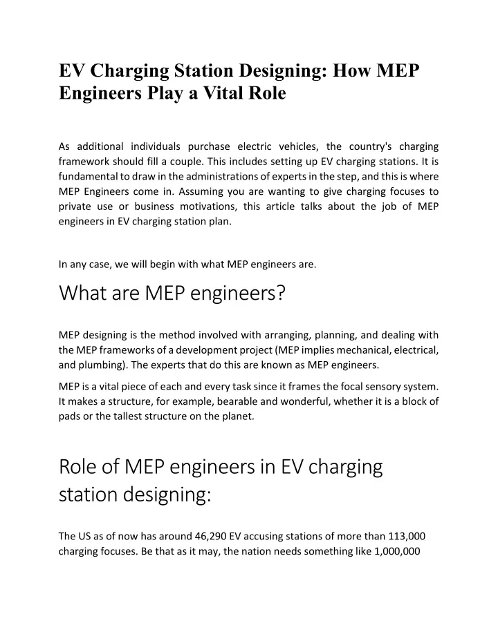 ev charging station designing how mep engineers