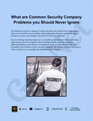 What are Common Security Company Problems you Should Never Ignore