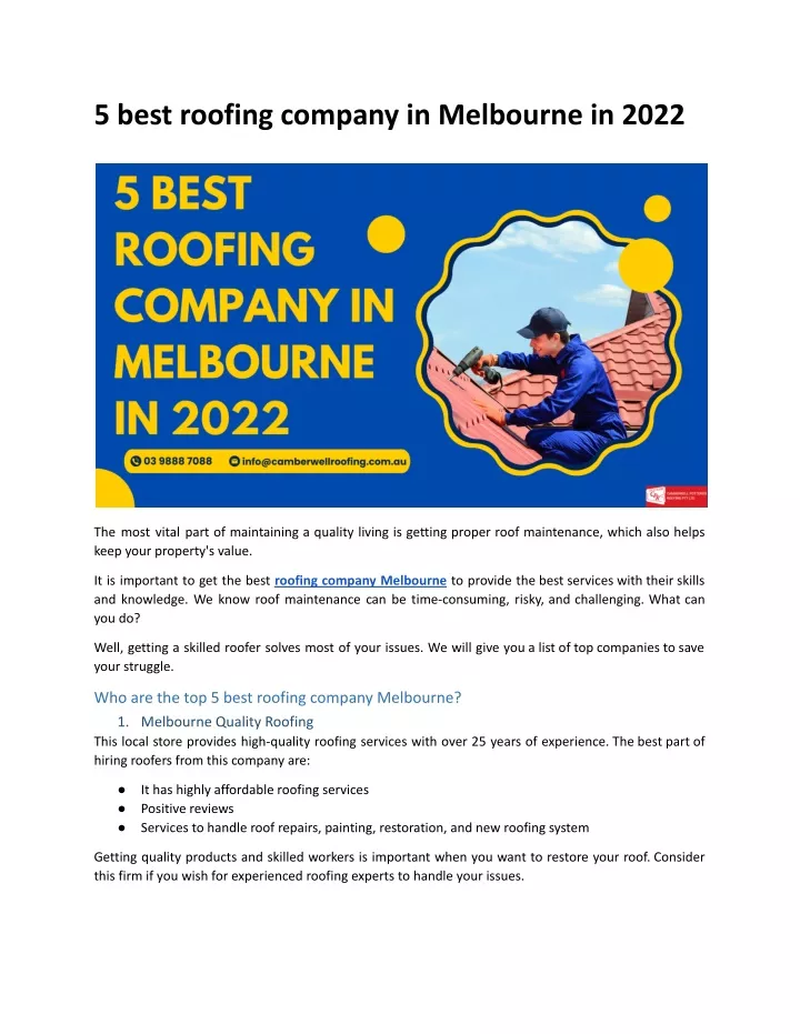 5 best roofing company in melbourne in 2022