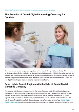 The Benefits of Dental Digital Marketing Company for Dentists