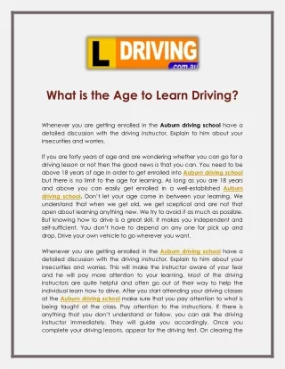 What is the Age to Learn Driving