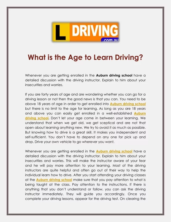what is the age to learn driving