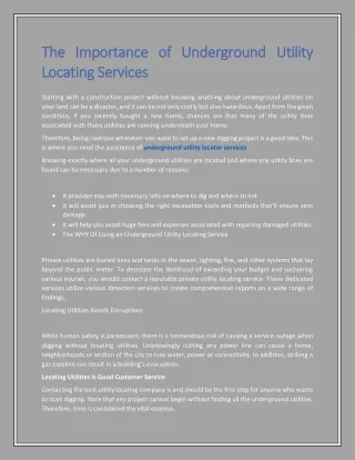 The Importance of Underground Utility Locating Services