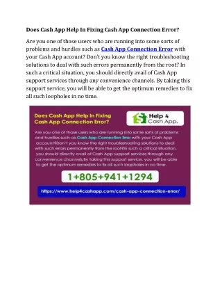 Does Cash App Help In Fixing Cash App Connection Error