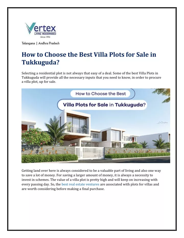 how to choose the best villa plots for sale