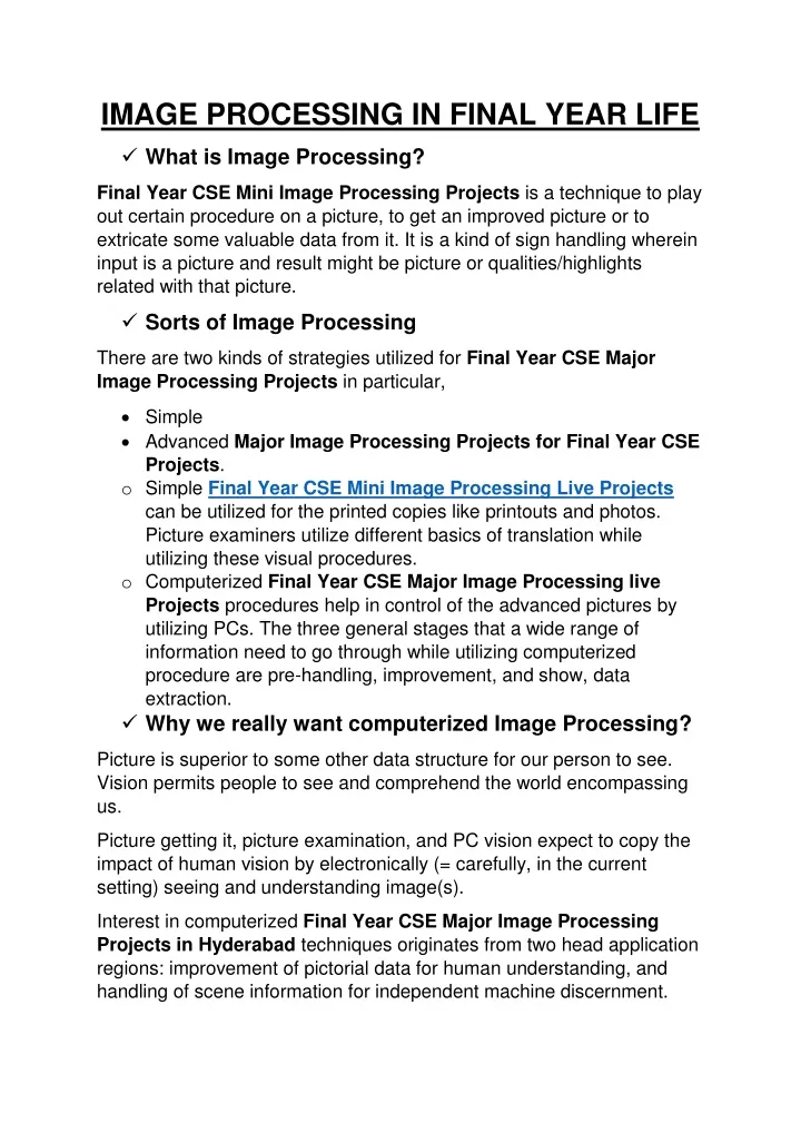 image processing in final year life