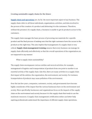 creating sustainable supply chains for the future