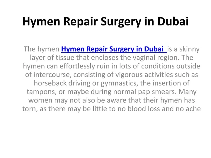 hymen repair surgery in dubai