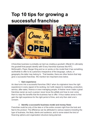 top 10 tips for growing a successful franchise