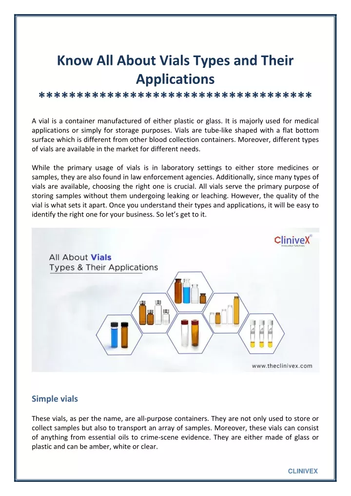 know all about vials types and their applications