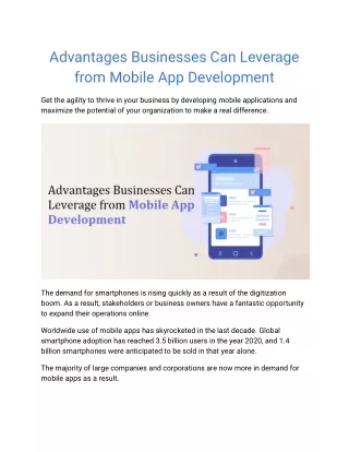 Advantages Businesses Can Leverage from Mobile App Development