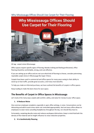 Why Mississauga Offices Should Use Carpet for Their Flooring