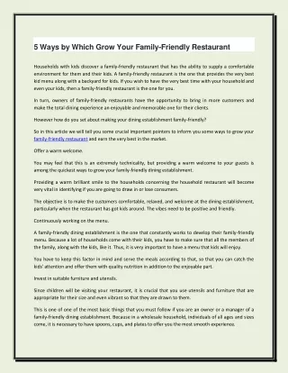 5 Ways by Which Grow Your Family-Friendly Restaurant