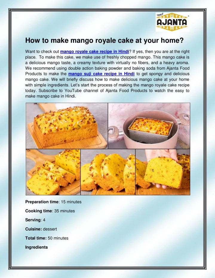 how to make mango royale cake at your home