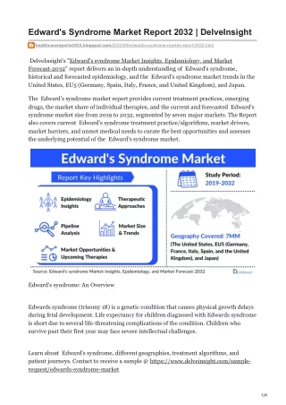 Edwards Syndrome Market Report 2032  DelveInsight