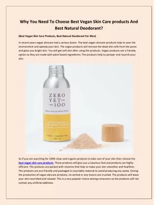 Why You Need To Choose Best Vegan Skin Care products And Best Natural Deodorant