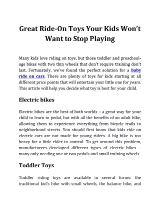 Great Ride-On Toys Your Kids Won’t Want to Stop Playing