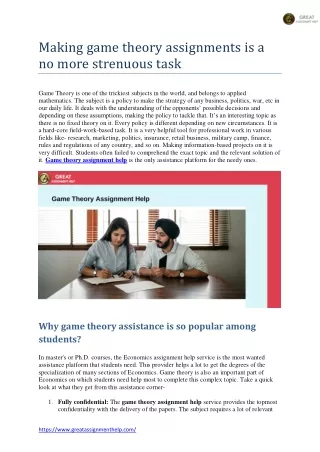 making game theory assignments is a no more