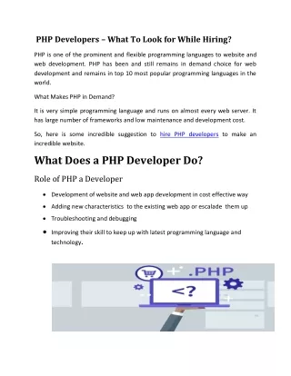 Hire PHP Developers– What To Look for While Hiring?