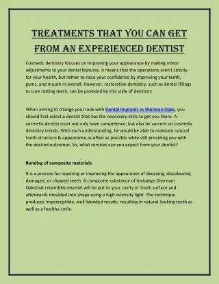 Treatments That You Can Get From an Experienced Dentist