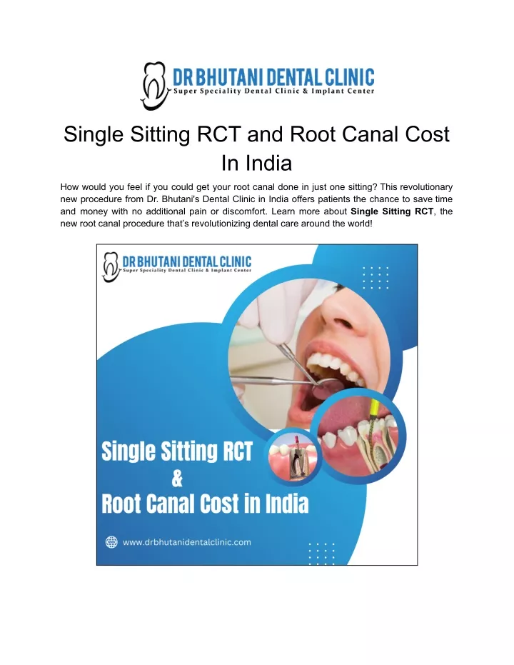 single sitting rct and root canal cost in india