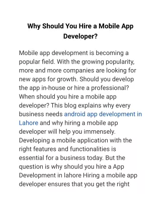 why should you hire a mobile app developer