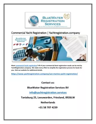 Commercial Yacht Registration | Yachtregistration.company