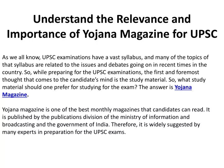 understand the relevance and importance of yojana magazine for upsc