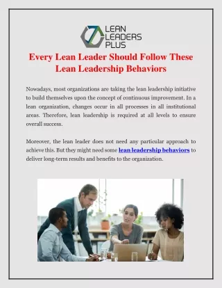 Every Lean Leader Should Follow These Lean Leadership Behaviors