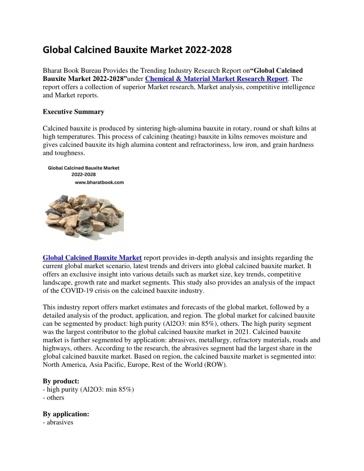 global calcined bauxite market 2022 2028