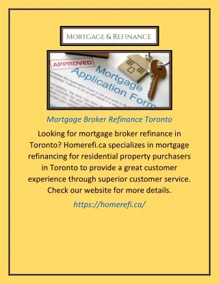 Mortgage Broker Refinance Toronto