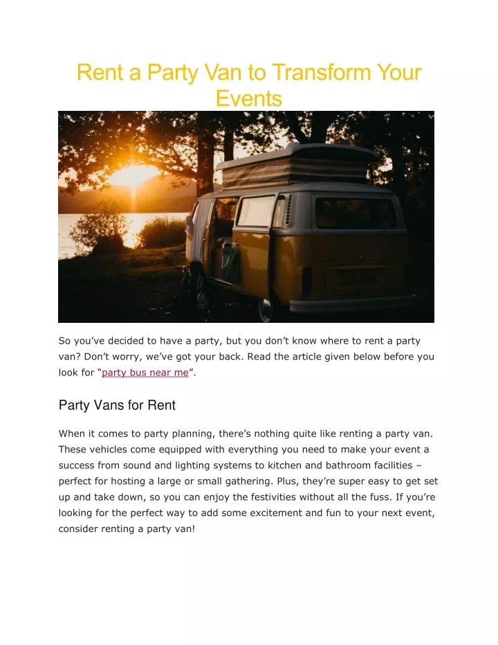 rent a party van to transform your events
