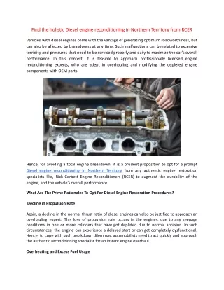 Find the holistic Diesel engine reconditioning in Northern Territory from RCER