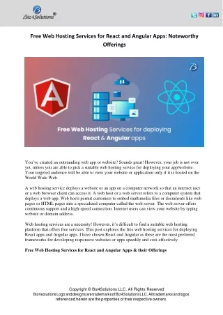 Free Web Hosting Services for React and Angular AppsNoteworthy Offerings