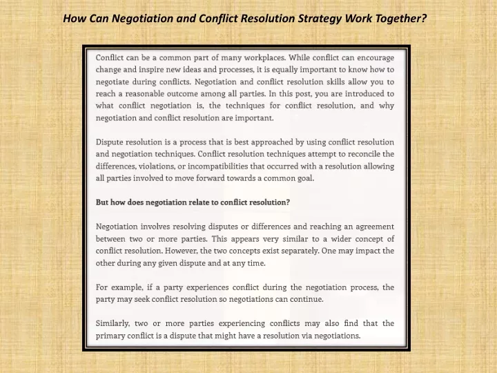 how can negotiation and conflict resolution
