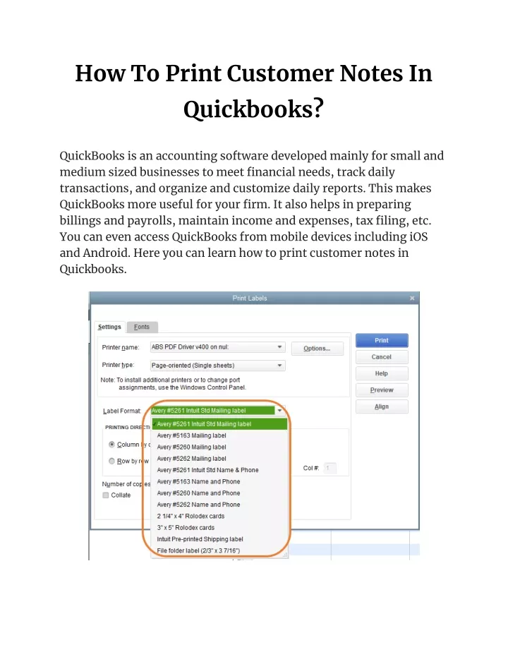 how to print customer notes in quickbooks
