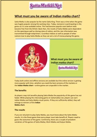 what must you be aware of indian matka chart
