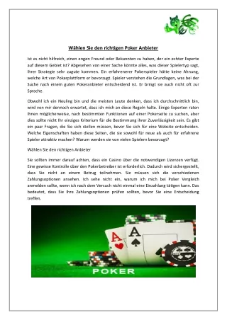 Wählen Sie den richtigen Poker Anbieter