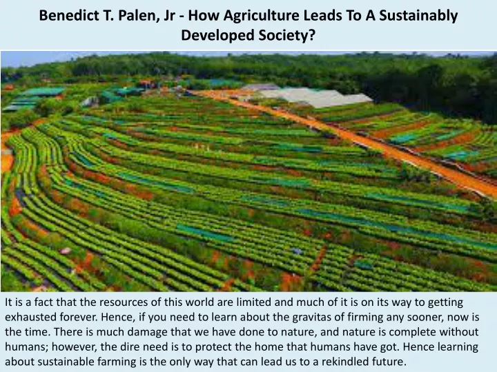 benedict t palen jr how agriculture leads to a sustainably developed society