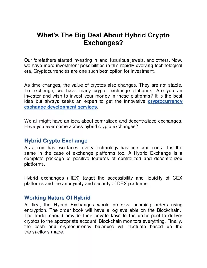 what s the big deal about hybrid crypto exchanges