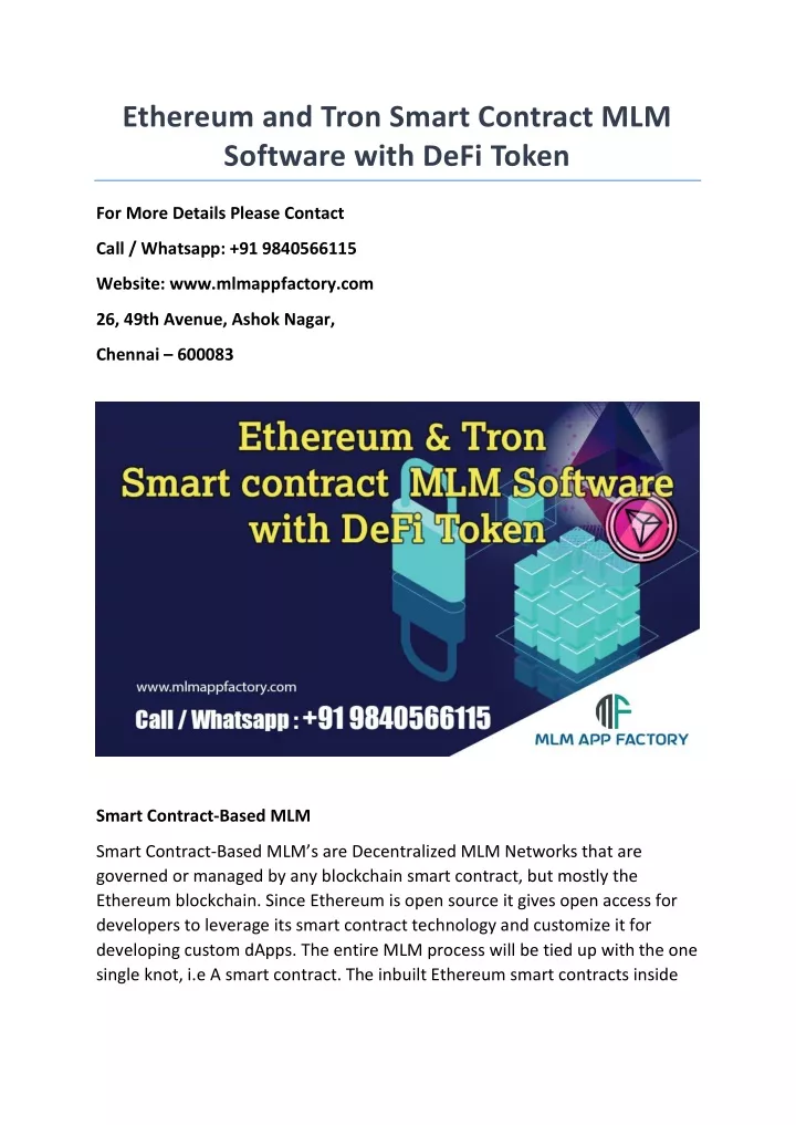 ethereum and tron smart contract mlm software